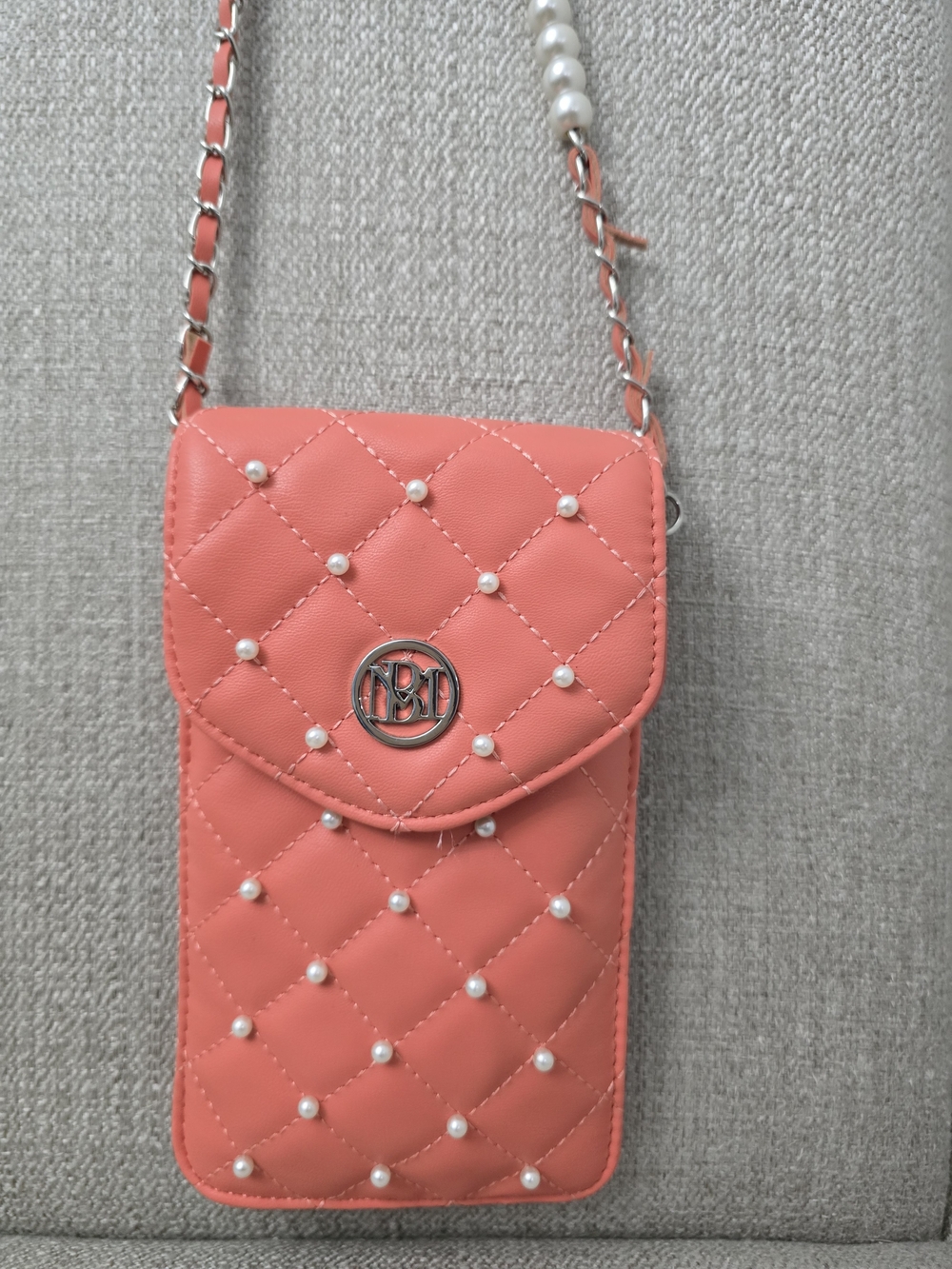 Badgley Mischka Coral Quilted Pearl Crossbody Phone Bag